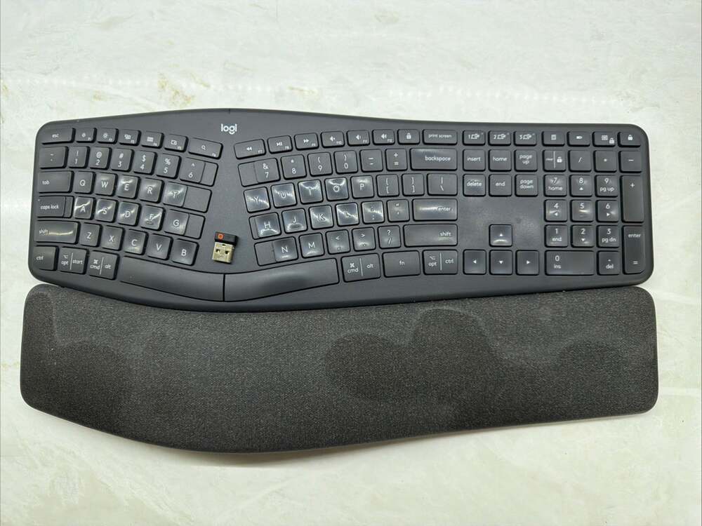 Logitech ERGO K860 Bluetooth Wireless Ergonomic Keyboard, Gray, Wrist Rest